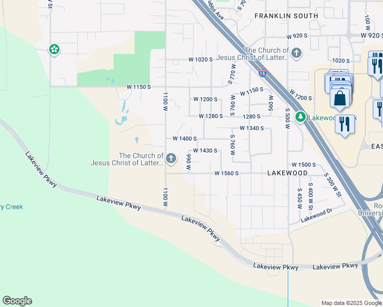 map of restaurants, bars, coffee shops, grocery stores, and more near 971 West 1430 South in Provo