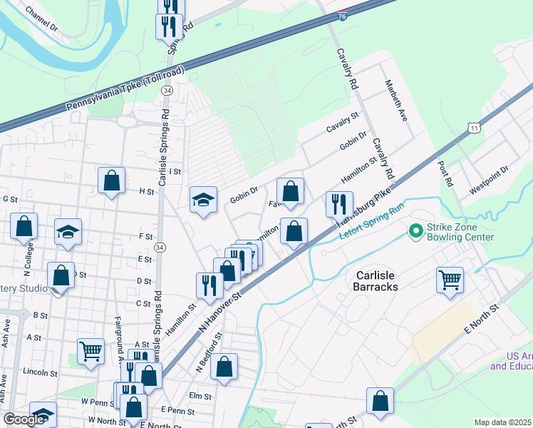 map of restaurants, bars, coffee shops, grocery stores, and more near 107 Media Road in Carlisle