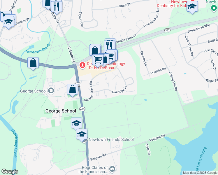 map of restaurants, bars, coffee shops, grocery stores, and more near 163 Meadowview Court in Langhorne