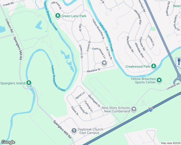 map of restaurants, bars, coffee shops, grocery stores, and more near 8 Meadow Drive in Camp Hill