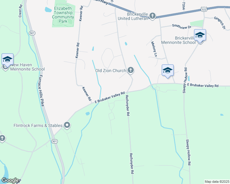 map of restaurants, bars, coffee shops, grocery stores, and more near 227 East Brubaker Valley Road in Lititz