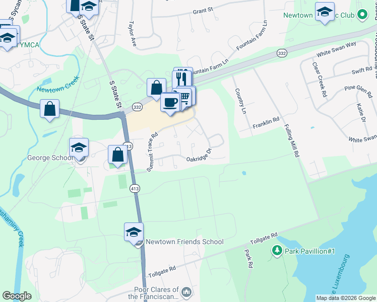 map of restaurants, bars, coffee shops, grocery stores, and more near 227 Oakridge Drive in Langhorne