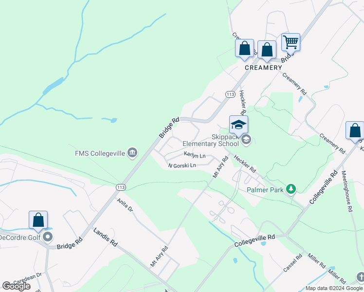 map of restaurants, bars, coffee shops, grocery stores, and more near 955 Dogwood Lane in Collegeville
