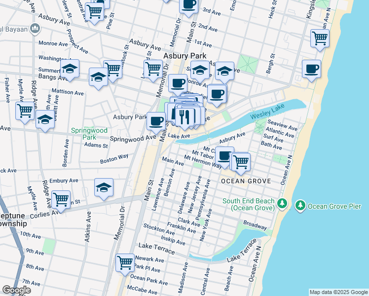map of restaurants, bars, coffee shops, grocery stores, and more near in Asbury Park