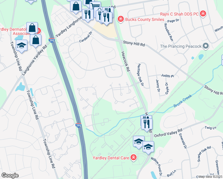 map of restaurants, bars, coffee shops, grocery stores, and more near 1641 Covington Road in Yardley