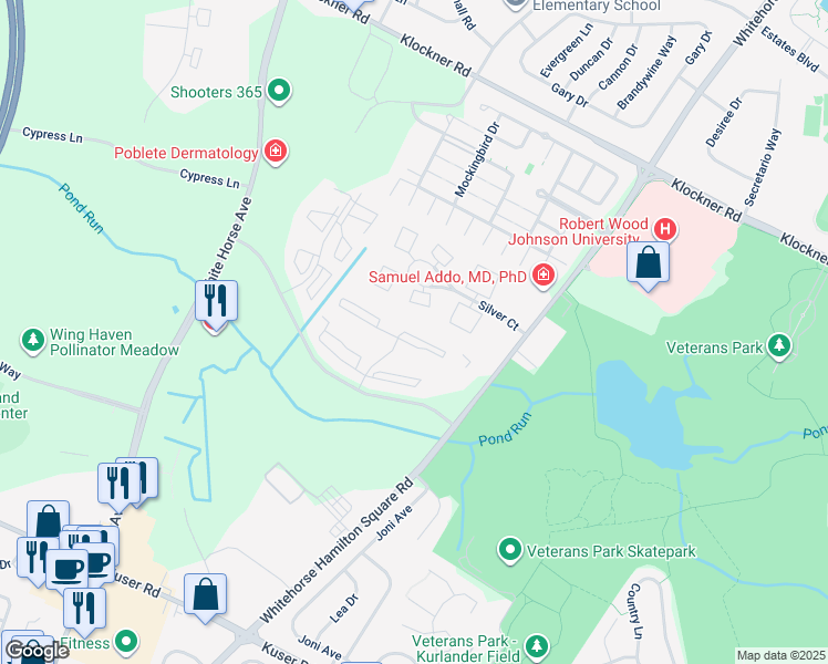 map of restaurants, bars, coffee shops, grocery stores, and more near 609 Silver Court in Hamilton Township