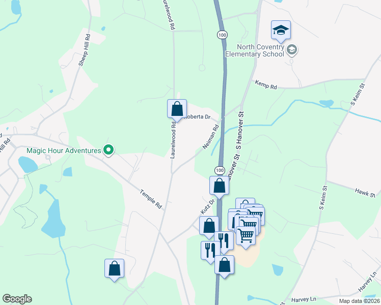 map of restaurants, bars, coffee shops, grocery stores, and more near 563 Neiman Road in Pottstown