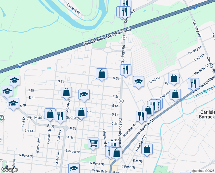 map of restaurants, bars, coffee shops, grocery stores, and more near in Carlisle