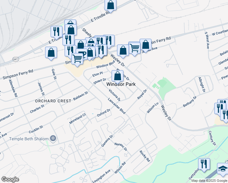 map of restaurants, bars, coffee shops, grocery stores, and more near 123 Victoria Drive in Mechanicsburg