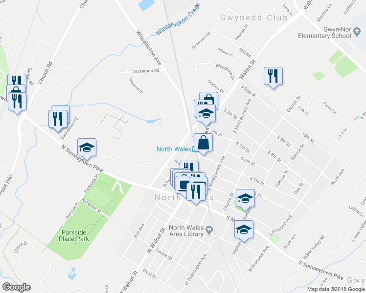 map of restaurants, bars, coffee shops, grocery stores, and more near 435 Beaver Street in North Wales