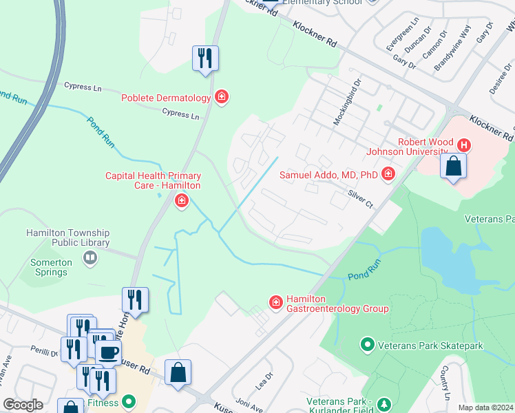 map of restaurants, bars, coffee shops, grocery stores, and more near 67 Chambord Court in Hamilton Township