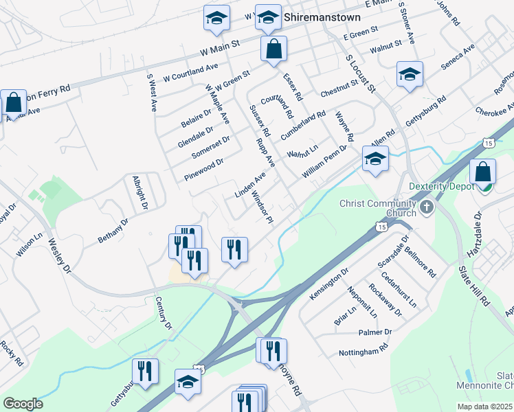 map of restaurants, bars, coffee shops, grocery stores, and more near 815 Windsor Place in Mechanicsburg