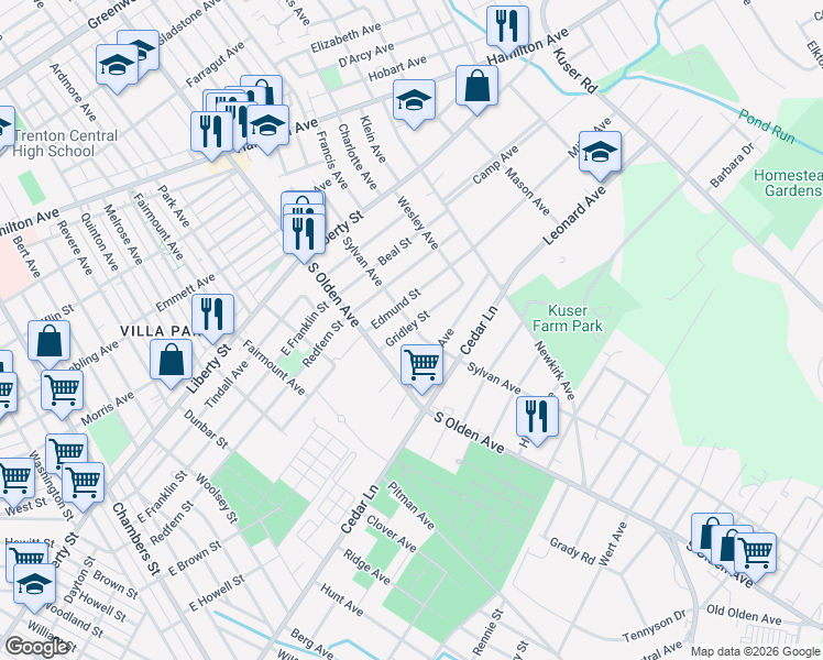 map of restaurants, bars, coffee shops, grocery stores, and more near 416 Sylvan Avenue in Hamilton Township