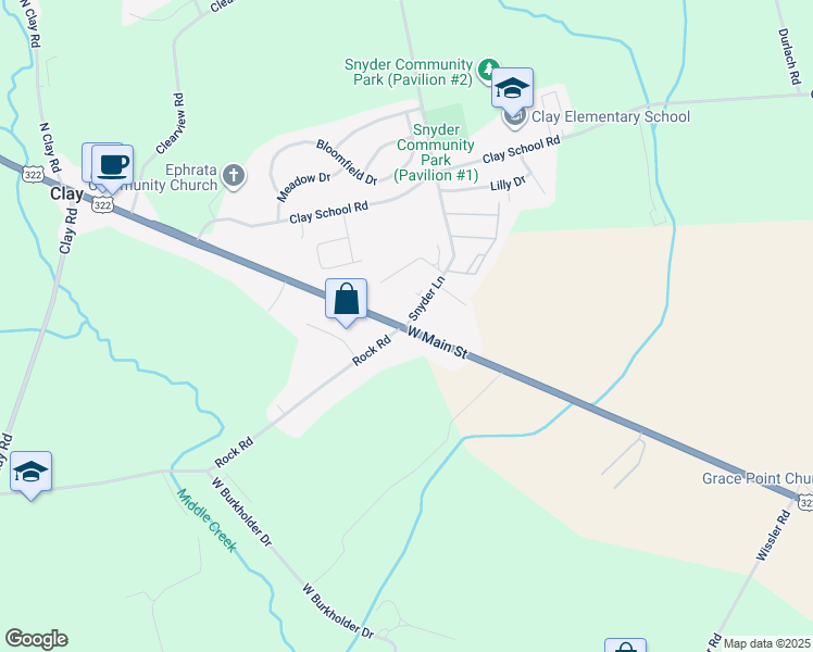 map of restaurants, bars, coffee shops, grocery stores, and more near 1 Snyder Lane in Ephrata