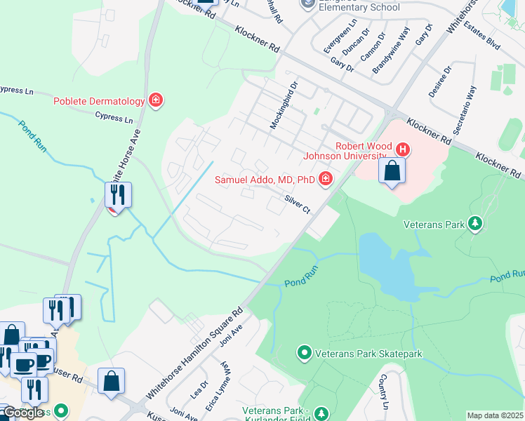 map of restaurants, bars, coffee shops, grocery stores, and more near 306 Silver Court in Hamilton Township