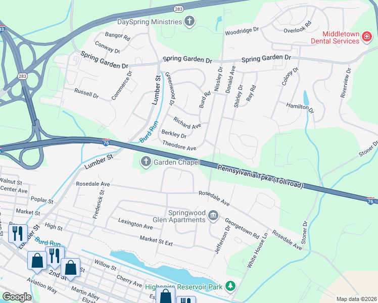 map of restaurants, bars, coffee shops, grocery stores, and more near 5 Theodore Avenue in Middletown