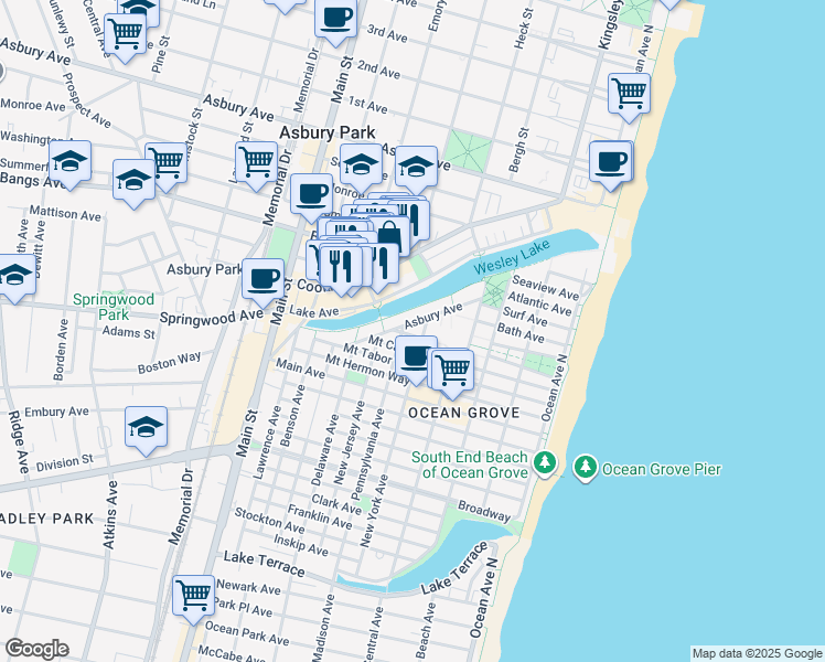 map of restaurants, bars, coffee shops, grocery stores, and more near 85 Mount Zion Way in Neptune Township