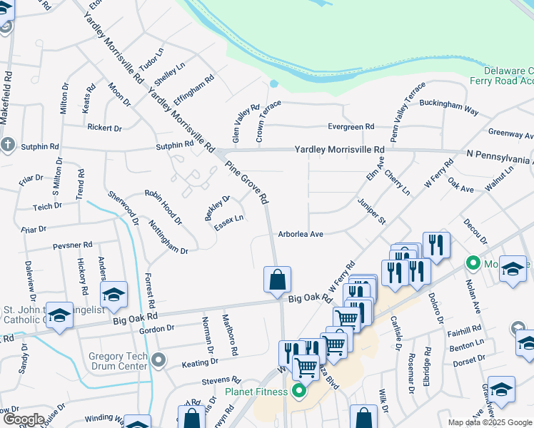 map of restaurants, bars, coffee shops, grocery stores, and more near 1226 Pine Grove Road in Morrisville