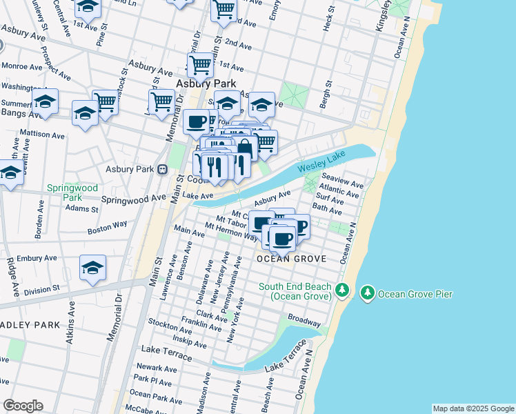 map of restaurants, bars, coffee shops, grocery stores, and more near 88 Lake Avenue in Neptune Township