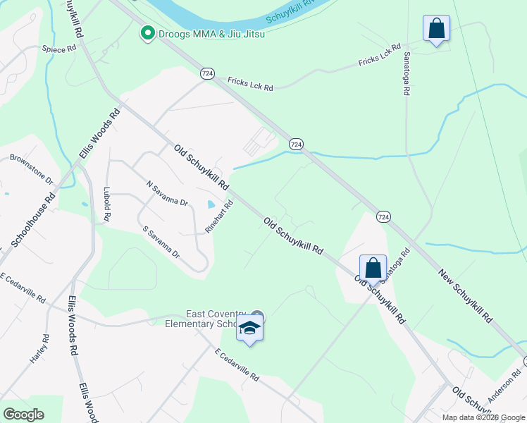 map of restaurants, bars, coffee shops, grocery stores, and more near 687 Old Schuylkill Road in Pottstown