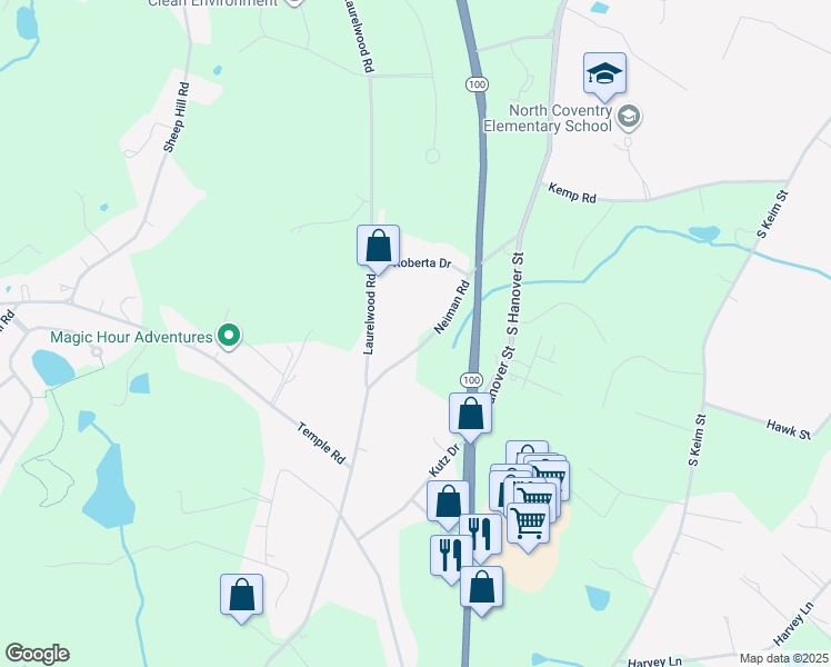 map of restaurants, bars, coffee shops, grocery stores, and more near 569 Neiman Road in Pottstown