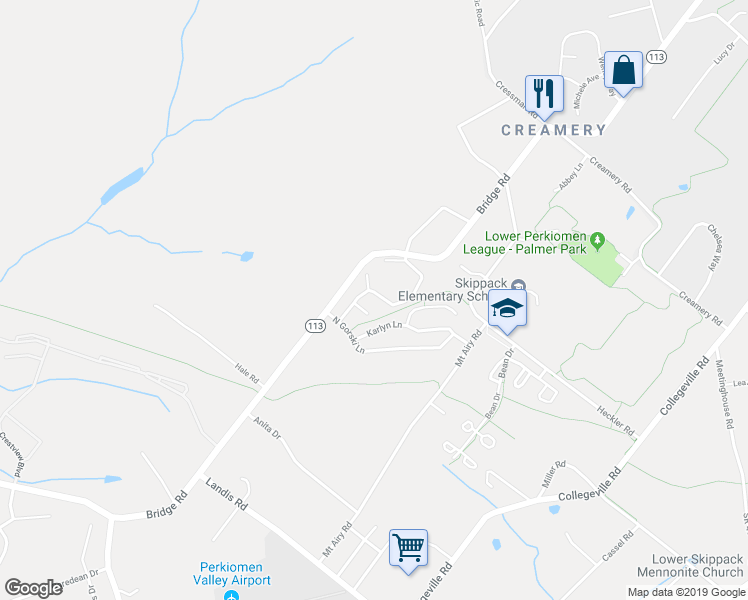 map of restaurants, bars, coffee shops, grocery stores, and more near 973 Dogwood Lane in Collegeville
