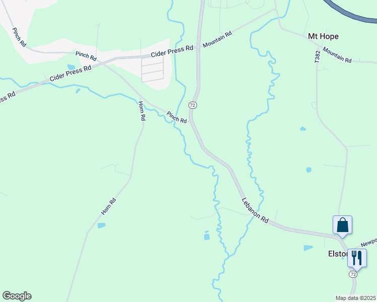 map of restaurants, bars, coffee shops, grocery stores, and more near 2216 Lebanon Road in Manheim
