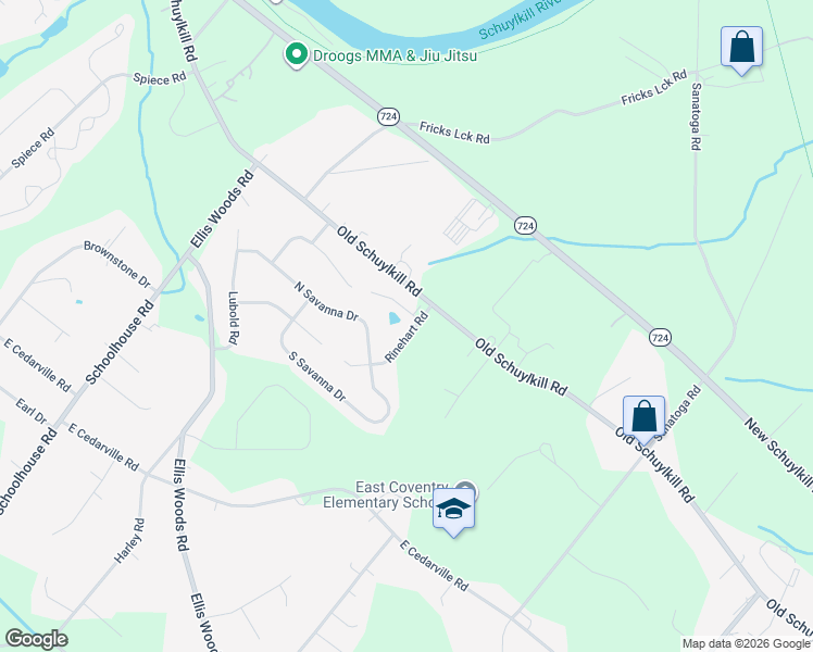 map of restaurants, bars, coffee shops, grocery stores, and more near 5 Rinehart Road in Pottstown
