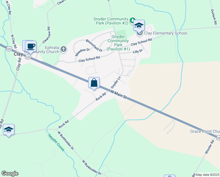 map of restaurants, bars, coffee shops, grocery stores, and more near 10 Snyder Lane in Ephrata
