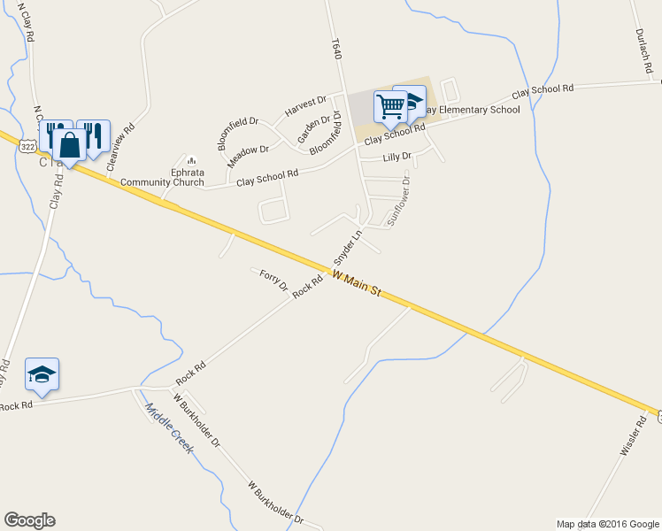 map of restaurants, bars, coffee shops, grocery stores, and more near 10 Snyder Lane in Ephrata