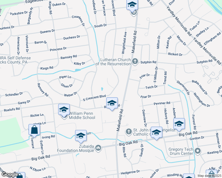 map of restaurants, bars, coffee shops, grocery stores, and more near 1615 South Crescent Boulevard in Morrisville