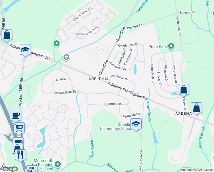 map of restaurants, bars, coffee shops, grocery stores, and more near 795 Adelphia Road in Freehold