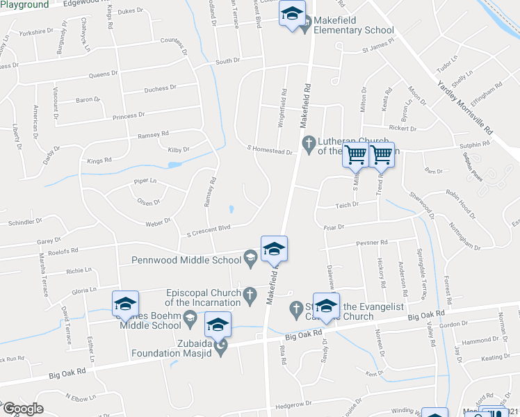 map of restaurants, bars, coffee shops, grocery stores, and more near 1615 South Crescent Boulevard in Morrisville