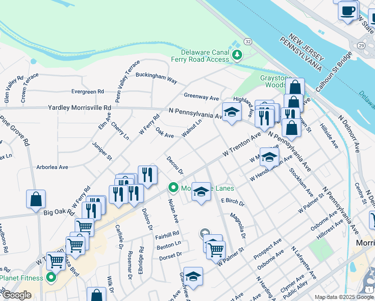 map of restaurants, bars, coffee shops, grocery stores, and more near 102 Burgess Avenue in Morrisville