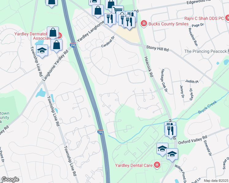 map of restaurants, bars, coffee shops, grocery stores, and more near 608 Cedar Hollow Drive in Yardley