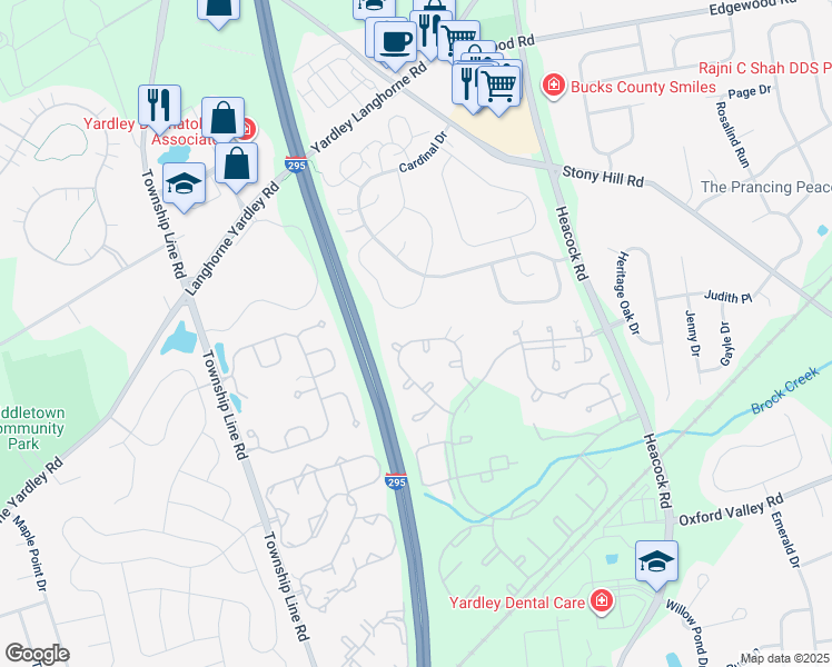 map of restaurants, bars, coffee shops, grocery stores, and more near 502 Cedar Hollow Drive in Yardley