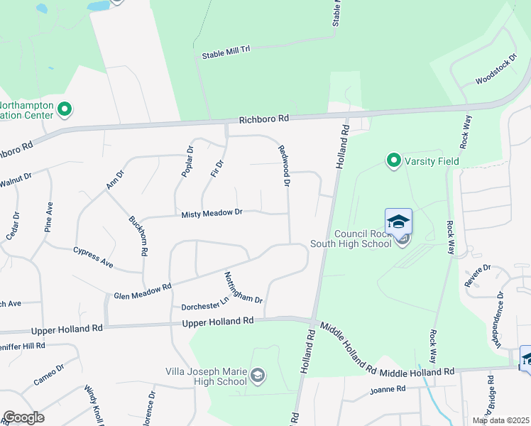 map of restaurants, bars, coffee shops, grocery stores, and more near 87 Misty Meadow Drive in Richboro