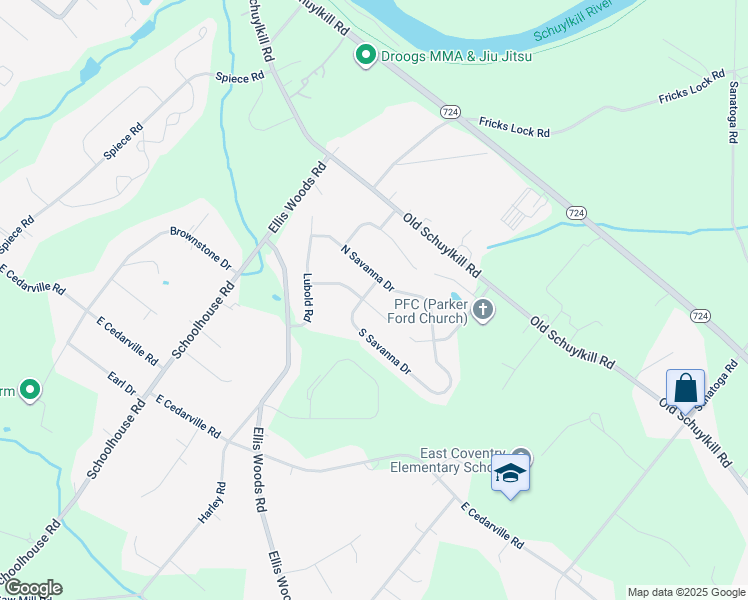 map of restaurants, bars, coffee shops, grocery stores, and more near 20 Bayberry Lane in Pottstown