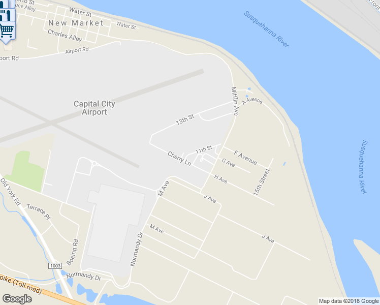 map of restaurants, bars, coffee shops, grocery stores, and more near 36 11th Street in New Cumberland
