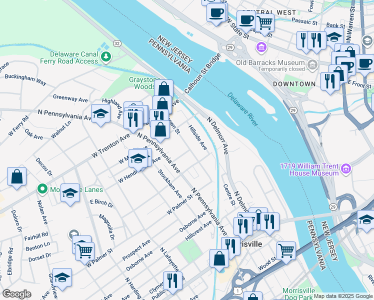 map of restaurants, bars, coffee shops, grocery stores, and more near 50 East Hendrickson Avenue in Morrisville