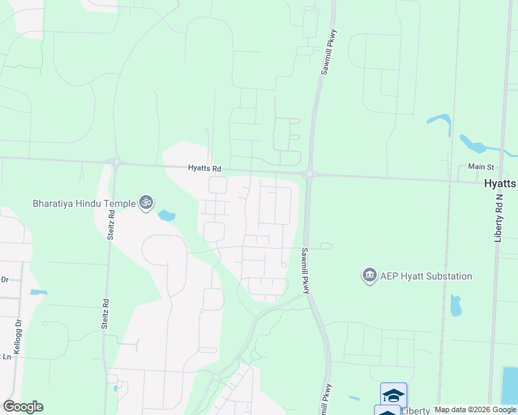 map of restaurants, bars, coffee shops, grocery stores, and more near 3295 Hyatts Road in Powell