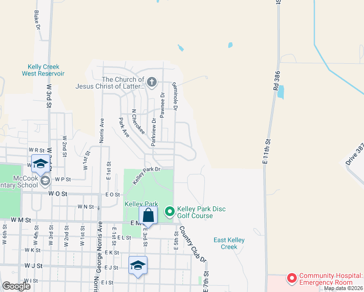 map of restaurants, bars, coffee shops, grocery stores, and more near 110 North Cherokee in McCook