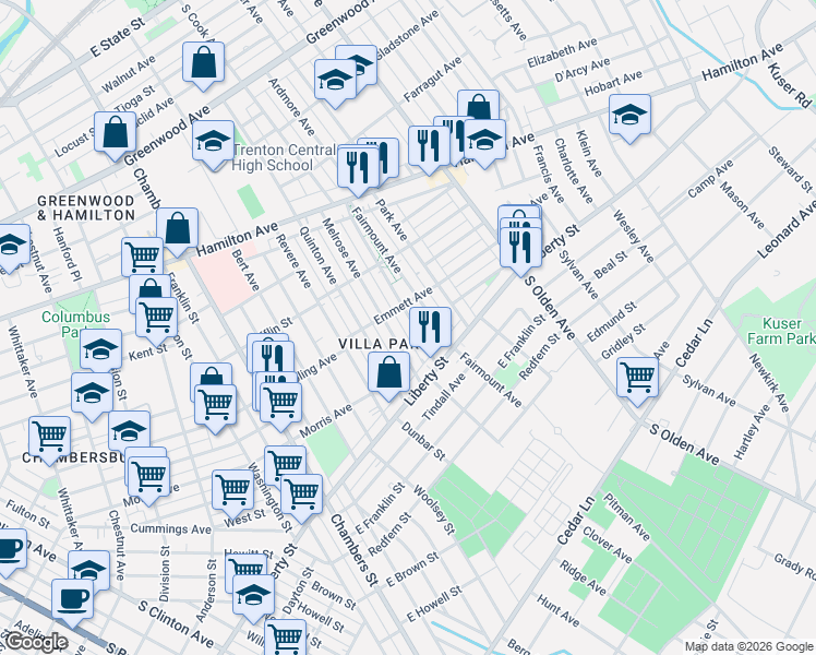 map of restaurants, bars, coffee shops, grocery stores, and more near 1015 Lyndale Avenue in Trenton