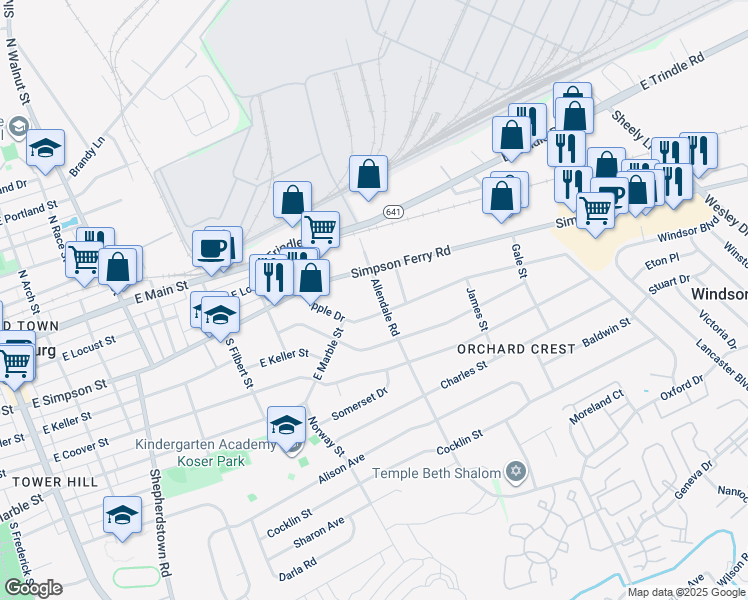 map of restaurants, bars, coffee shops, grocery stores, and more near 214 Allendale Road in Mechanicsburg