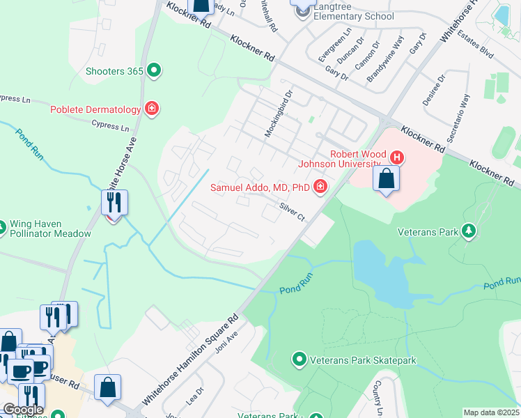 map of restaurants, bars, coffee shops, grocery stores, and more near 407 Silver Court in Hamilton Township