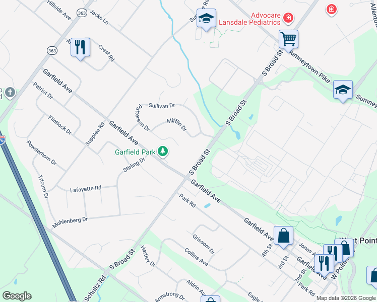 map of restaurants, bars, coffee shops, grocery stores, and more near 809 Patterson Drive in Lansdale