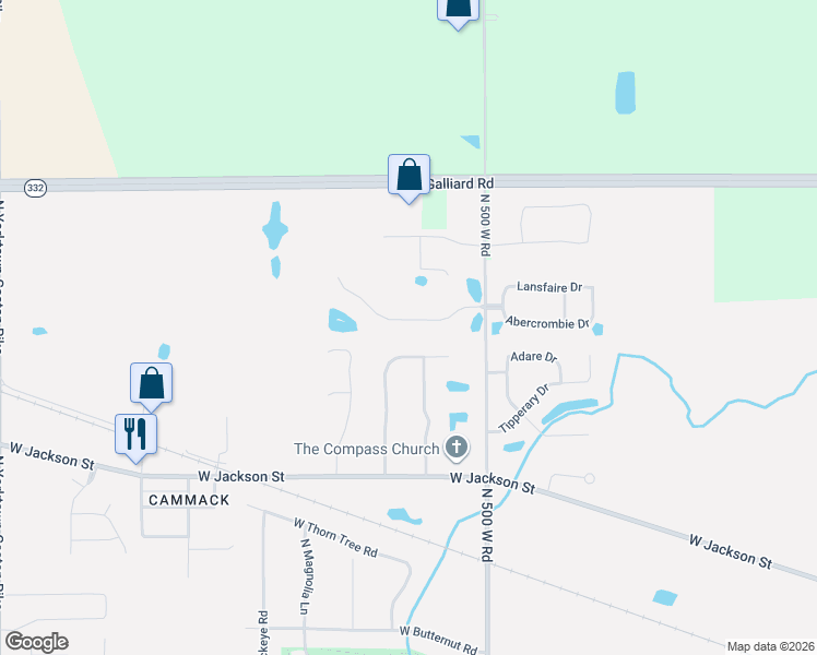 map of restaurants, bars, coffee shops, grocery stores, and more near 8303 West Ashford Lane in Muncie