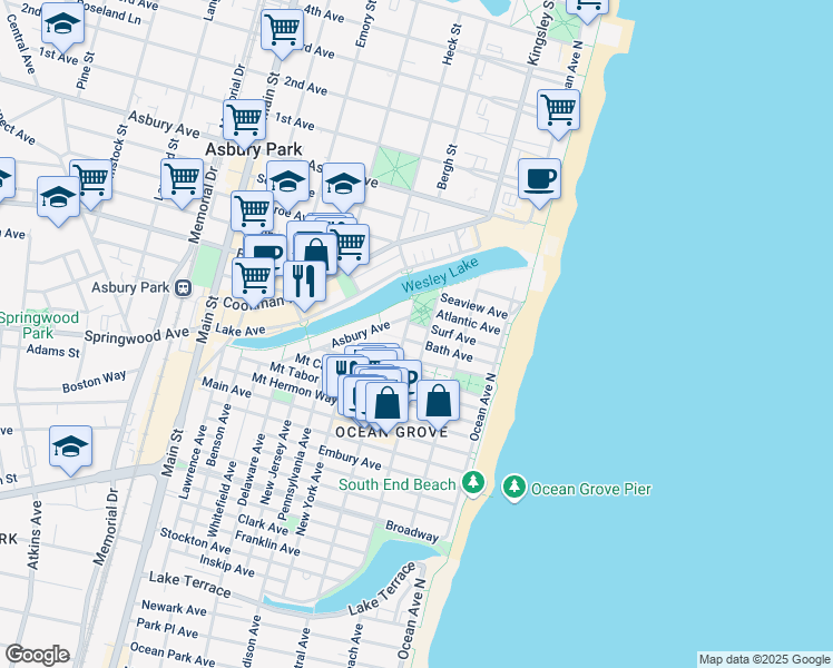 map of restaurants, bars, coffee shops, grocery stores, and more near 14 Pilgrim Pathway in Neptune Township
