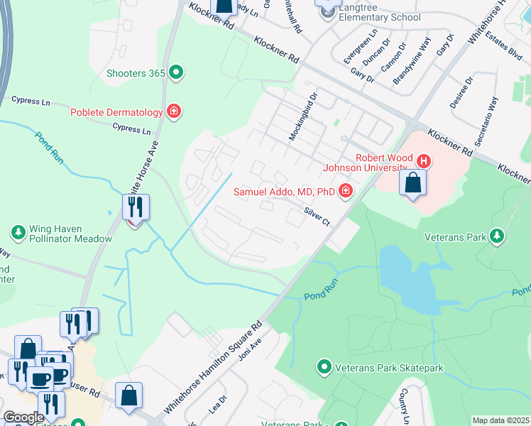 map of restaurants, bars, coffee shops, grocery stores, and more near 609 Silver Court in Hamilton Township