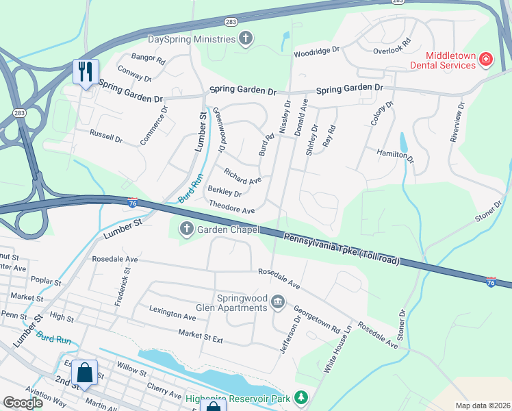 map of restaurants, bars, coffee shops, grocery stores, and more near 5 Theodore Avenue in Middletown